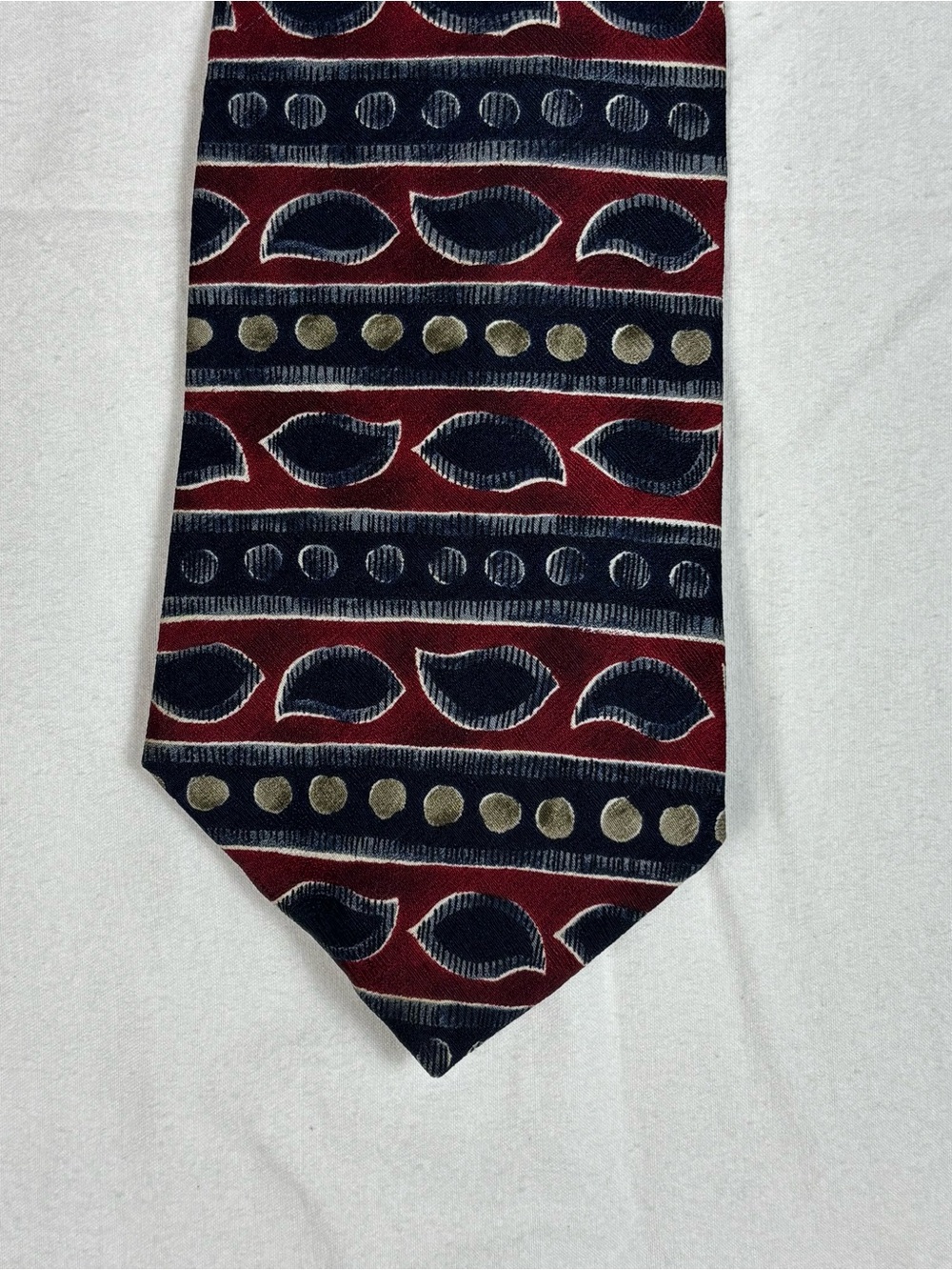 Vintage 90s Aldo Ponti Retro Art Deco Silk Navy Red 55" x 4" Necktie Tie